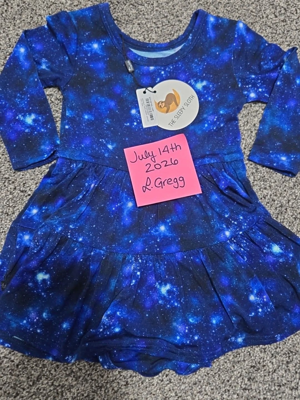 Girls' Blue Galaxy Print Long-Sleeve Bamboo Dress
